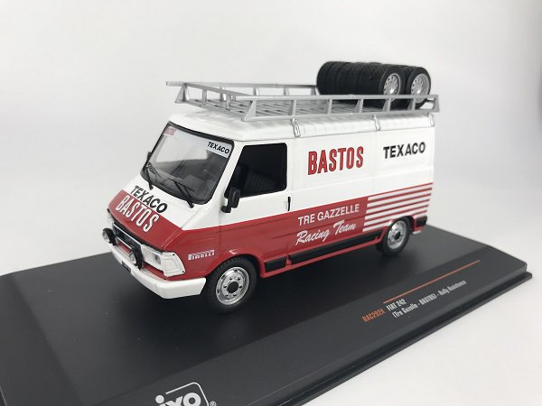 イクソ製 1/43 フィアット 242 TRE GAZELLE BASTOS ラリーアシスタントカー ルーフラック&タイヤ - ミニカー専門店  Modellino -モデリーノ-