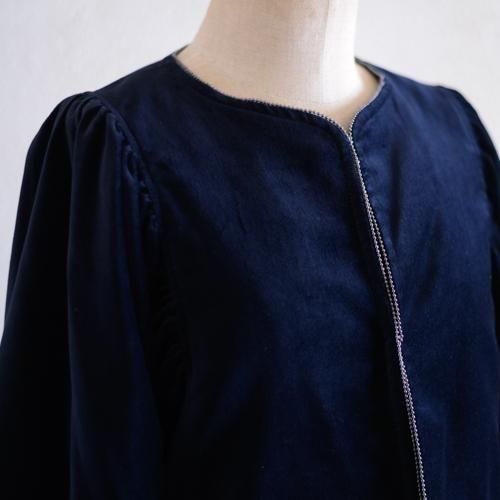 ベルベットギャザースリーブショートジャケット | Navy - MAR マル