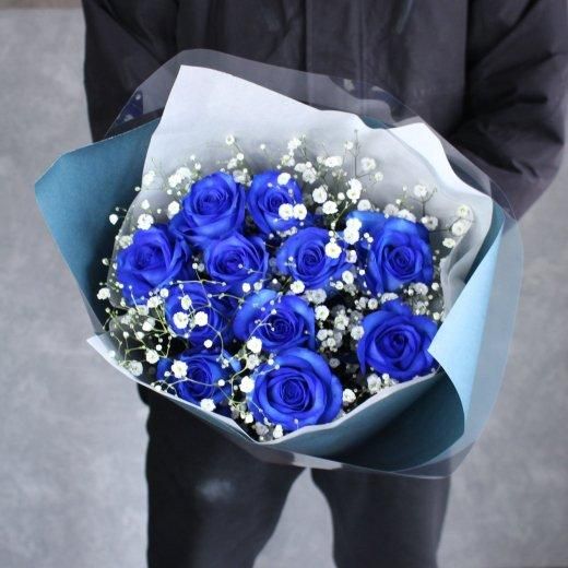 青いバラとかすみ草の花束☆夢叶う・奇跡の花束☆（本数を選ぶ）