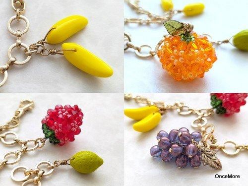 ビーズ刺繍　果物モチーフ　バッグチャーム　夏アクセサリー　6種のフルーツが実る ビーズ刺繍 果物モチーフ バッグチャーム アクセサリー 【6種の