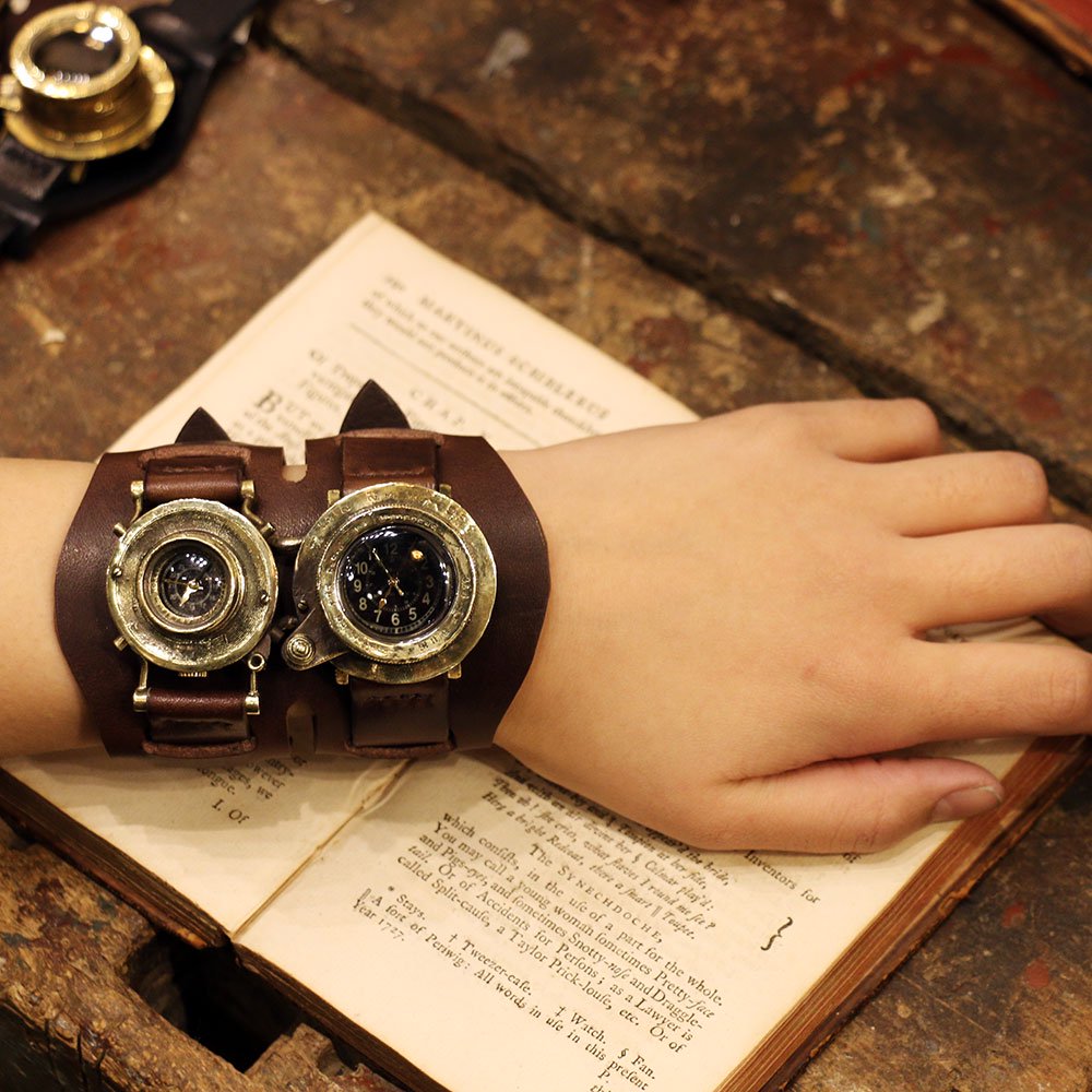 スチームパンク 時計 メモリーズ デュアルタイム Y型 カメラレンズの腕時計 手作り腕時計と作家物 天然石アクセサリーの通販 A Story Tokyo