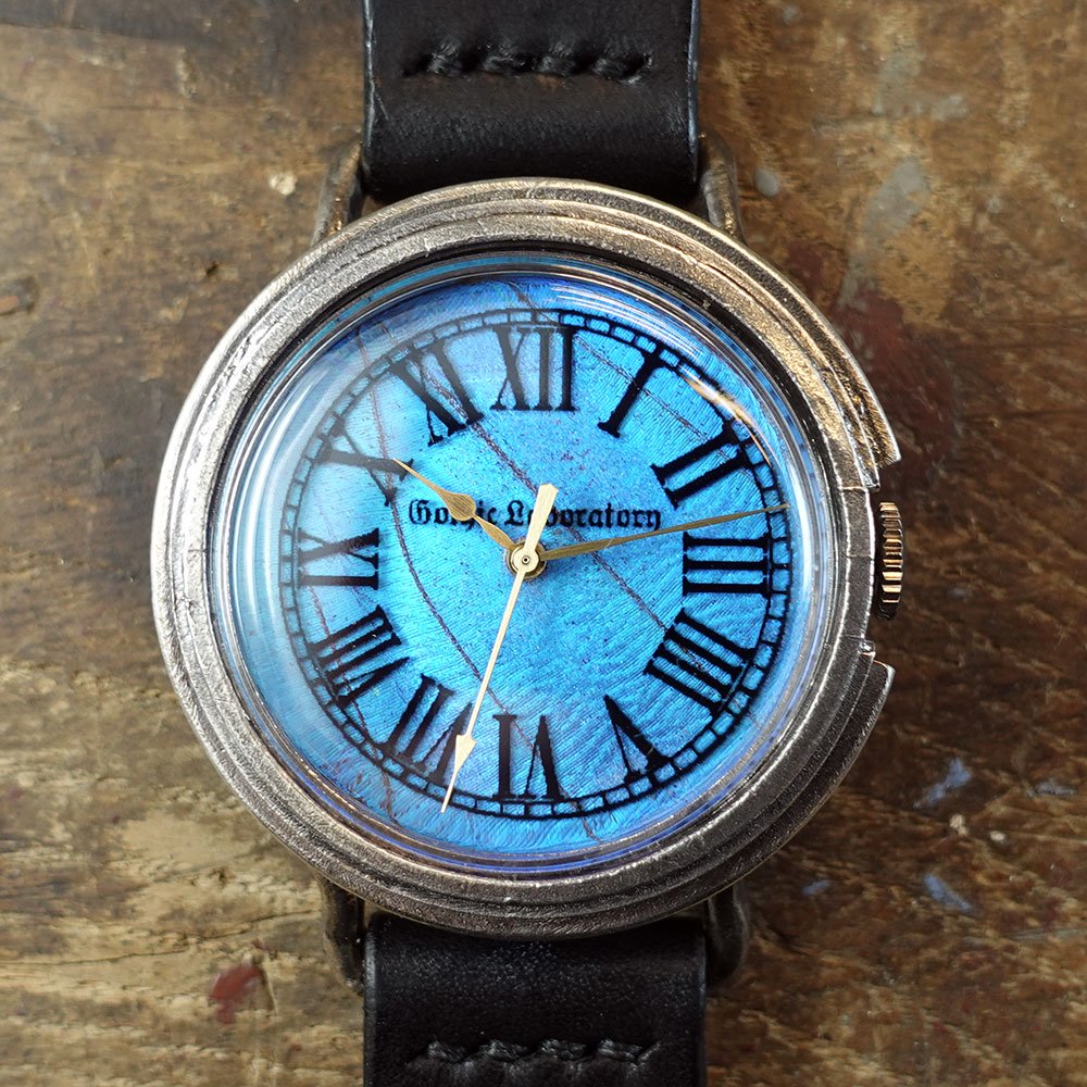 リアルモルフォ Lサイズ ローマ文字盤 シルバー925 モルフォ蝶文字盤 銀製腕時計｜手作り腕時計と作家物