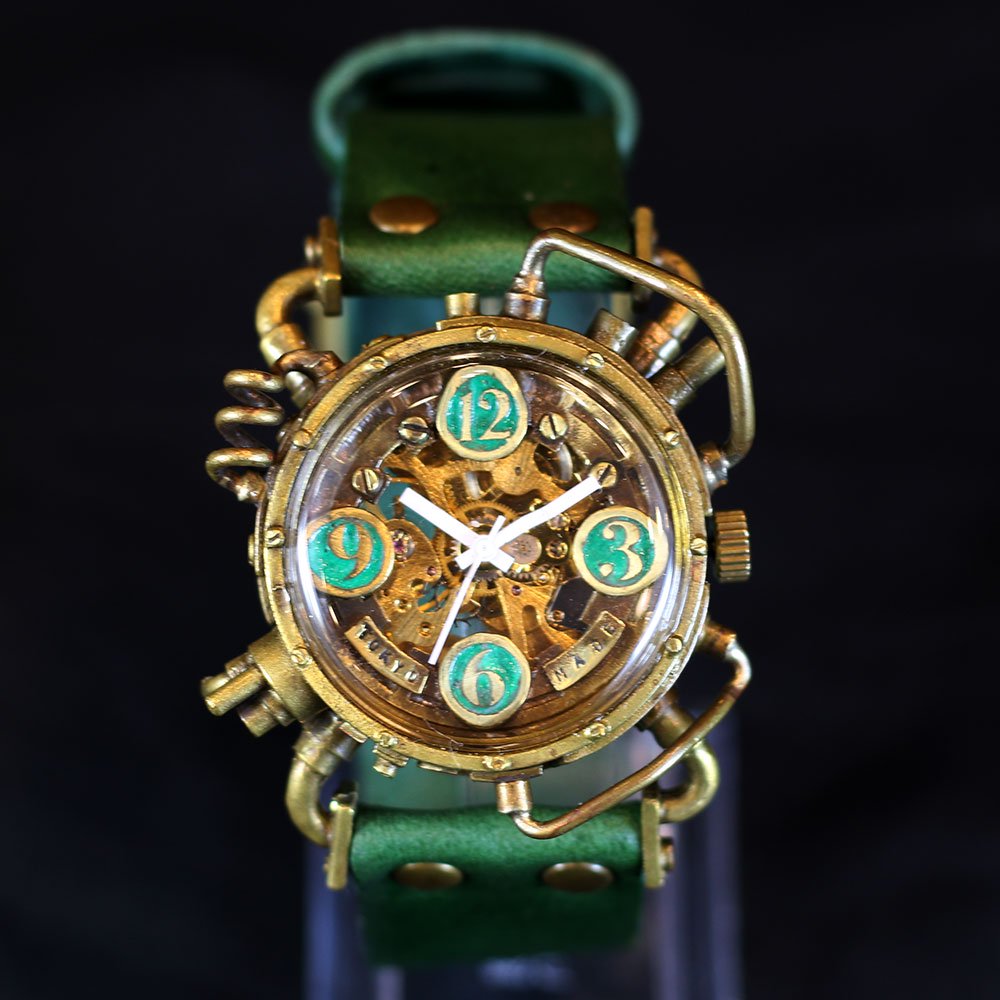 自動巻機械式腕時計 クロノマシーン 真鍮 グリーン スチームパンク腕時計 A Story Tokyo