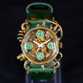 自動巻機械式腕時計 クロノマシーン 真鍮 グリーン スチームパンク腕時計