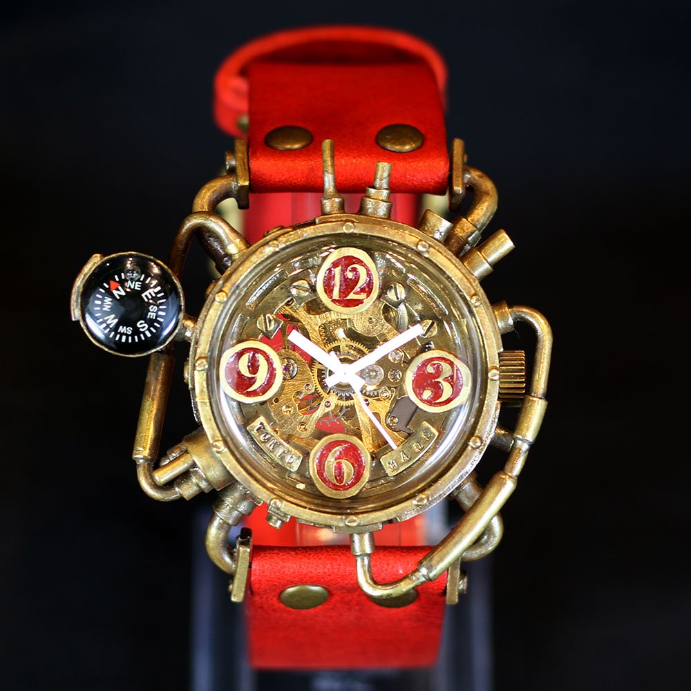 スチームパンク腕時計 クロノマシーン 真鍮 コンパス 方位磁石 自動巻機械式腕時計 一点物 A Story Tokyo