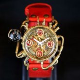 スチームパンク腕時計 クロノマシーン 真鍮 コンパス 方位磁石 自動巻機械式腕時計 一点物