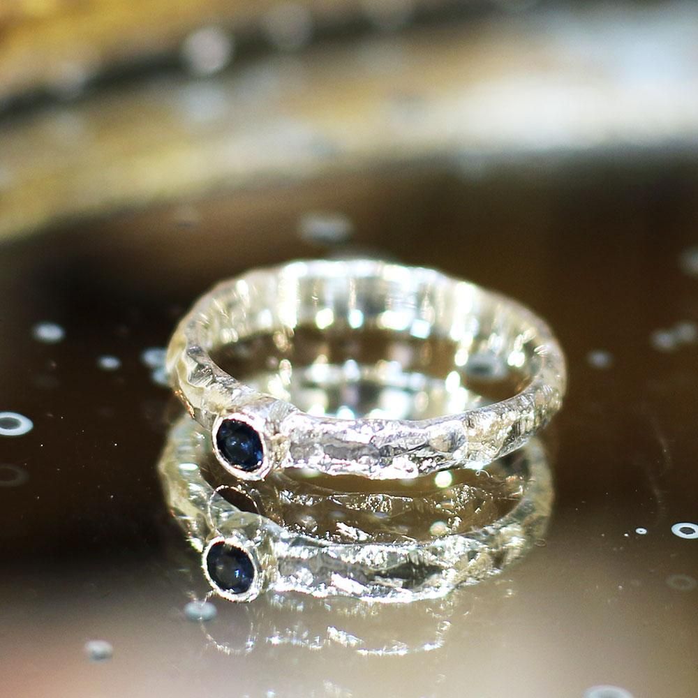 槌目リング サファイア 3mm シルバー 一粒サファイア 指輪 SV| A STORY