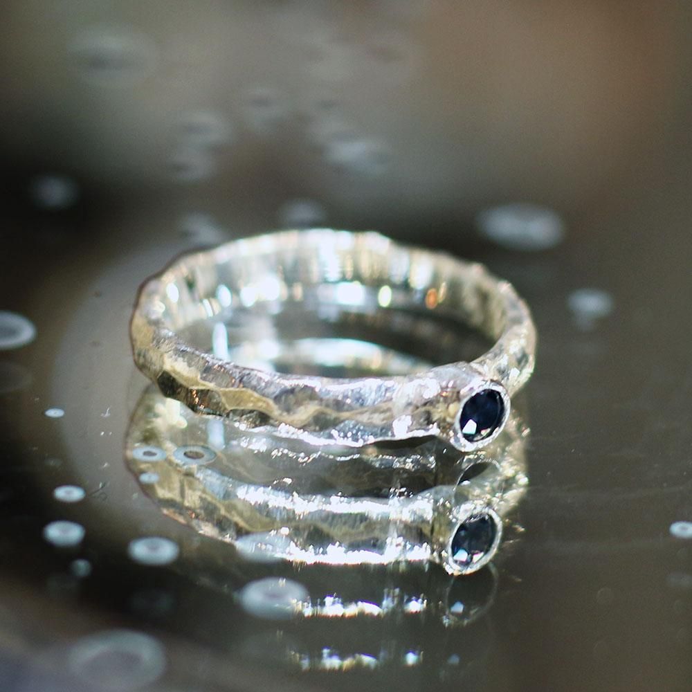 槌目リング サファイア 3mm シルバー 一粒サファイア 指輪 SV| A STORY