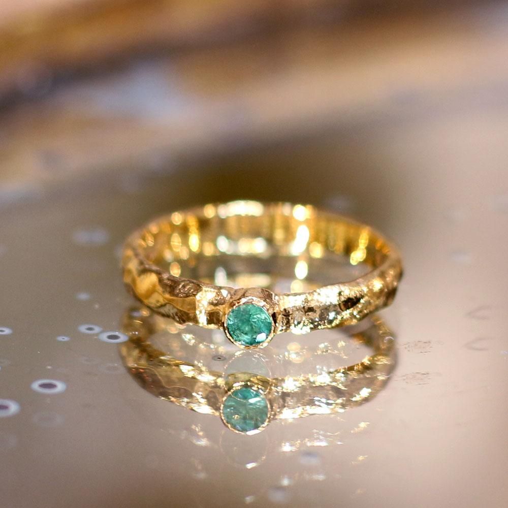 槌目リング エメラルド 3mm 一粒エメラルド 指輪 SV K18GP| A