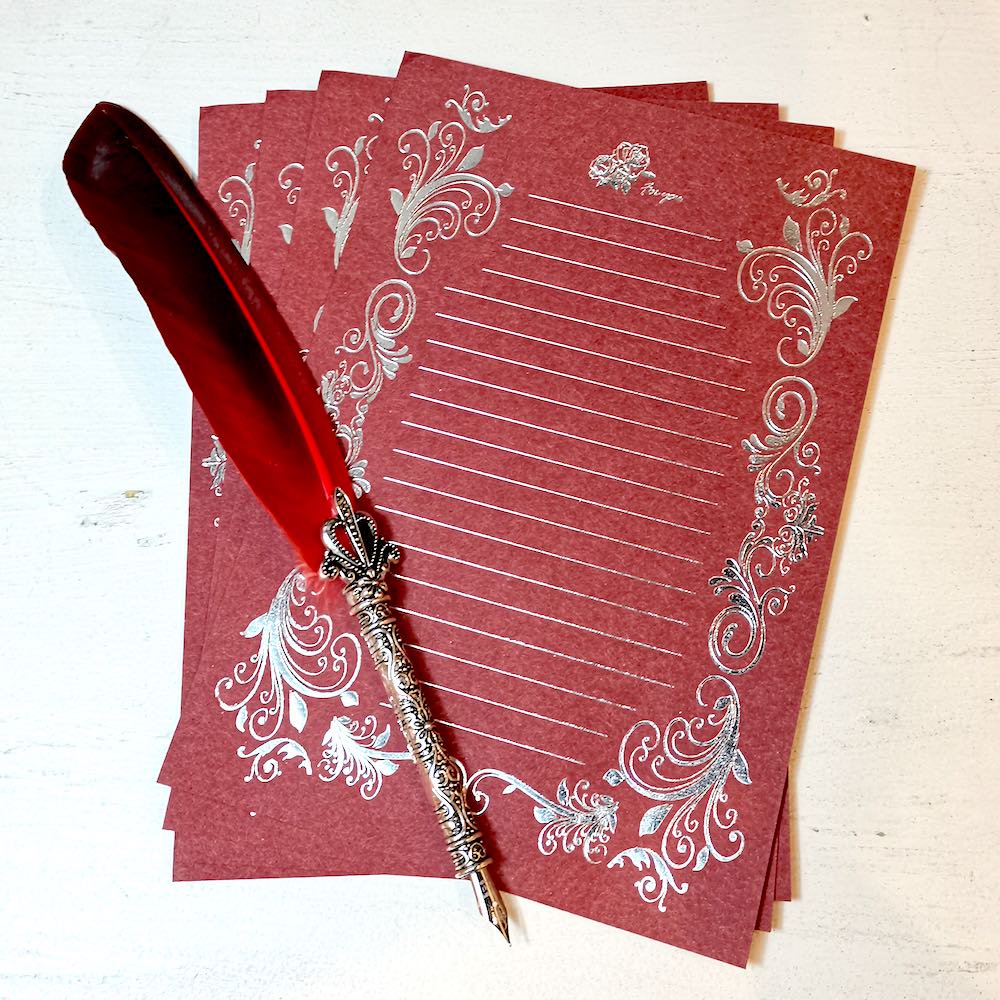 箔押しレター Letter 赤 Red 4枚セット 便箋 ロココ調の装飾 ステーショナリー| A STORY TOKYO