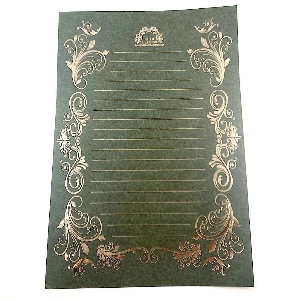 箔押しレター Letter 緑 Green 4枚セット 便箋 ロココ調の装飾 ステーショナリー A Story Tokyo 箔押しレター Letter 緑 Green 4枚セット 便箋 ロココ調の装飾 ステーショナリー A Story Tokyo