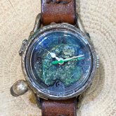 【一点物】小人の腕時計 S シルバー 緑秒針 手作り腕時計 