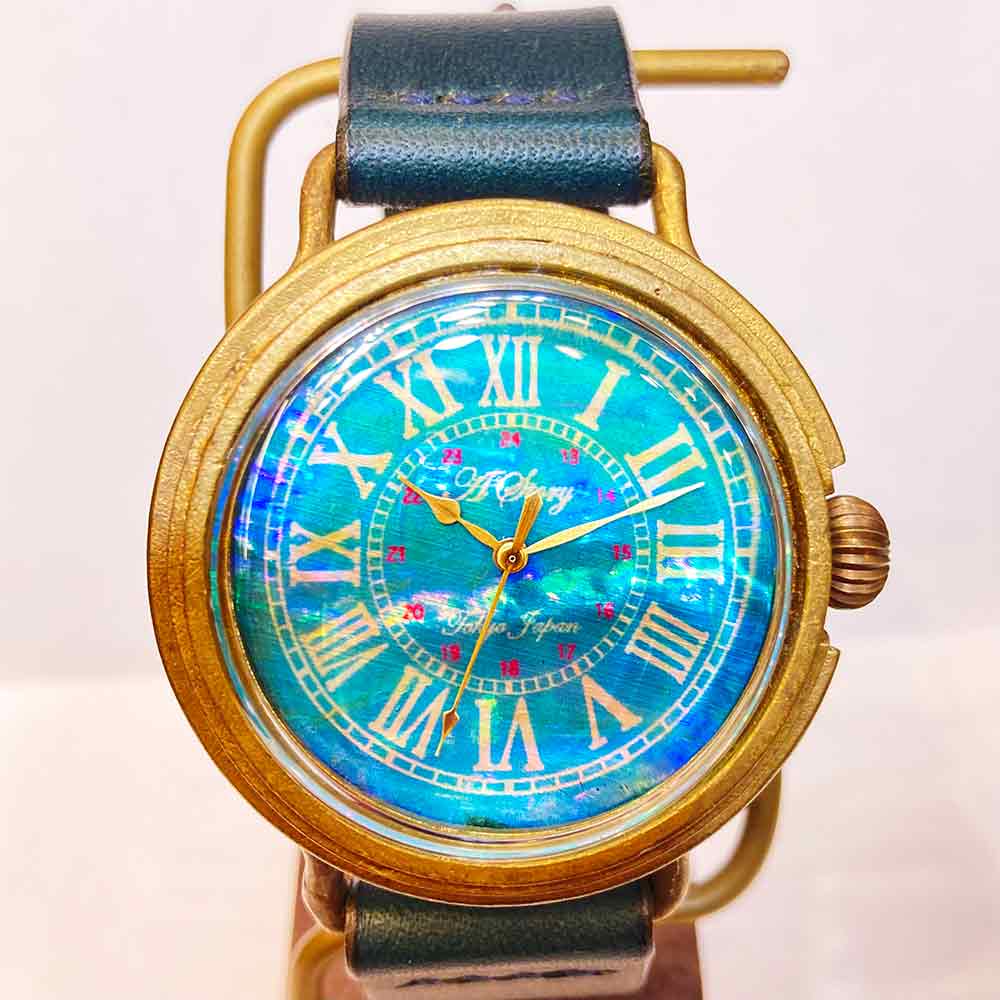 シェル文字盤の腕時計 アイスブルー Retro shell ローマ数字 メンズ