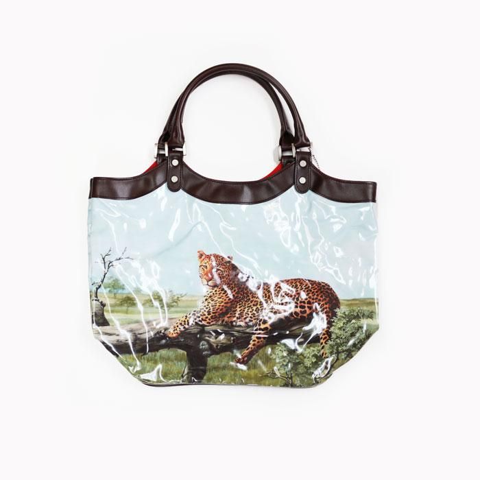 アニマル柄ビニールバッグ-07 Mサイズ(持ち手革)