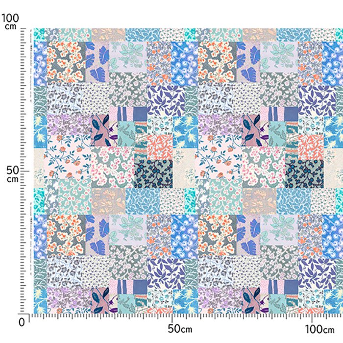 nora.-FR1252-b 植物のデザインを組み合わせたパッチワーク柄。｜布生地・ファブリック生地通販なら手作り生地専門店『abeille』