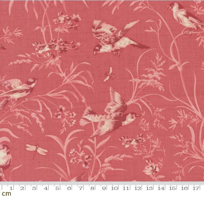 フランスアンティーク　大判　ファブリック　生地　花柄　鳥　はぎれ Bleu De France(ブルー ドゥ フランス)-13930-18 花柄 鳥柄