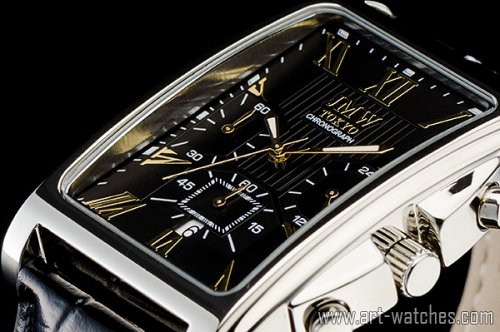 【JMW TOKYO】ブラック&ゴールド角型ローマ数字インデックス上級クロノグラフウォッチ本革レザー腕時計 -  日本製ムーブメントにこだわった「アート腕時計」専門店