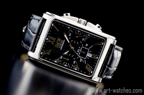 【JMW TOKYO】ブラック&ゴールド角型ローマ数字インデックス上級クロノグラフウォッチ本革レザー腕時計 -  日本製ムーブメントにこだわった「アート腕時計」専門店