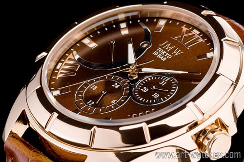 【JMW TOKYO】ローズゴールドローマ数字インデックス上級レトログラードウォッチ100ｍ防水本革レザー腕時計 -  日本製ムーブメントにこだわった「アート腕時計」専門店