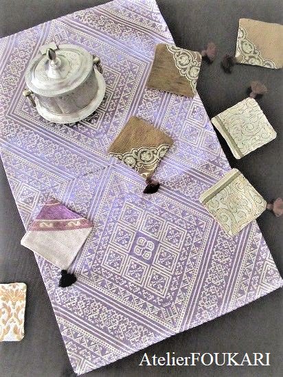 モロッコフェズ刺繍柄クロス・ラベンダー - モロッコ雑貨とモロッコ 