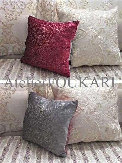 モロッカン バイカラークッションカバー35 ピンク グレー モロッコ雑貨とモロッコファッション Atelier Foukari