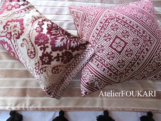 モロッコ柄クッションカバー・2点セットーフェズ刺繍ボルドー - モロッコ雑貨とモロッコファッション|Atelier FOUKARI