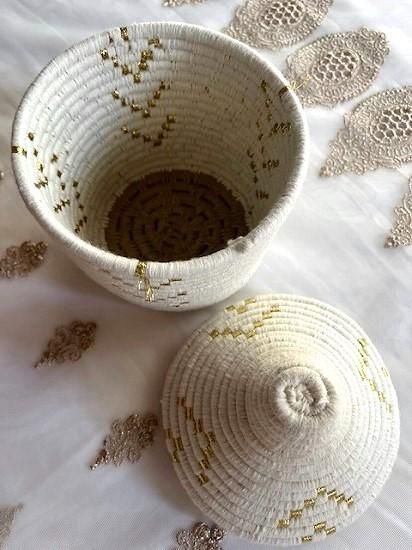 モロッコ・ベルベルバスケット－ホワイト×ゴールド - モロッコ