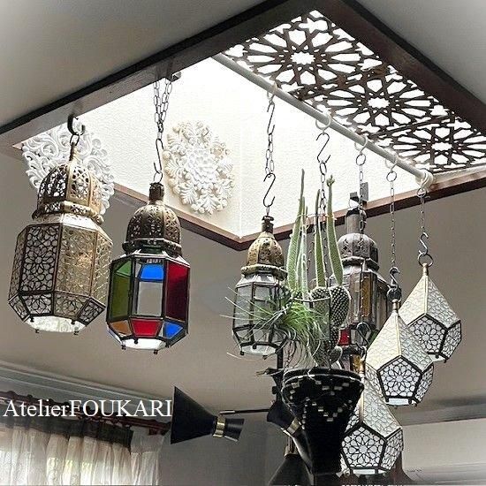 モロッコランタンーカラフルガラスLサイズ【アウトレット】 - モロッコ