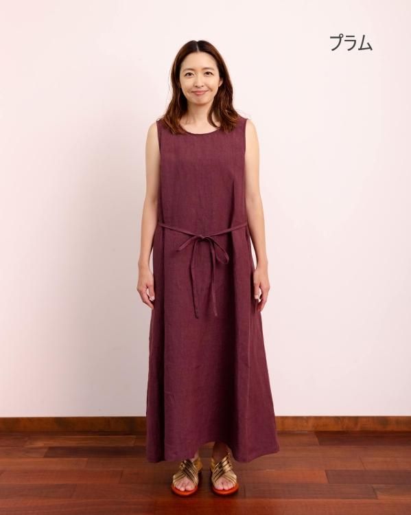 【美品】Rene リネン100% ノースリーブ フレアワンピース 麻 赤 S soi-e｜aranciato別注 リネン ノースリーブ ワンピース 321036-6