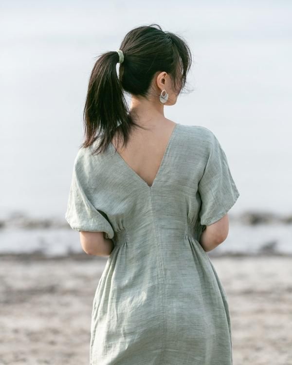 ⭐︎⭐︎さま専用！リネンギャザーワンピース リネンカレンギャザーワンピース - banromsai オンラインショップ