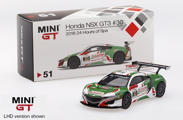 1/64スケール MINI GT「ホンダ NSX GT3」 #30 2018 24 Hours of Spa