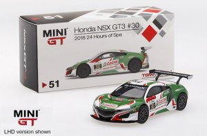 1/64スケール MINI GT「ホンダ NSX GT3」 #30 2018 24 Hours of Spa（LHD）