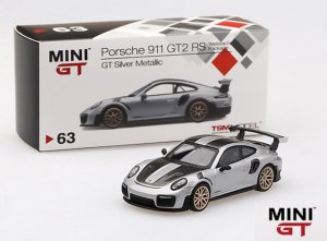1/64スケール MINI GT「ポルシェ911 GT2 RS Weissach package」(シルバーメタリック)LHD