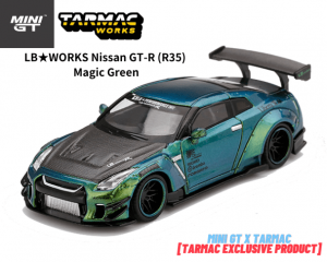 MINI GT x TARMACコラボ 1/64スケール「LB★WORKS 日産GT-R」(マジックグリーン)ミニカー
