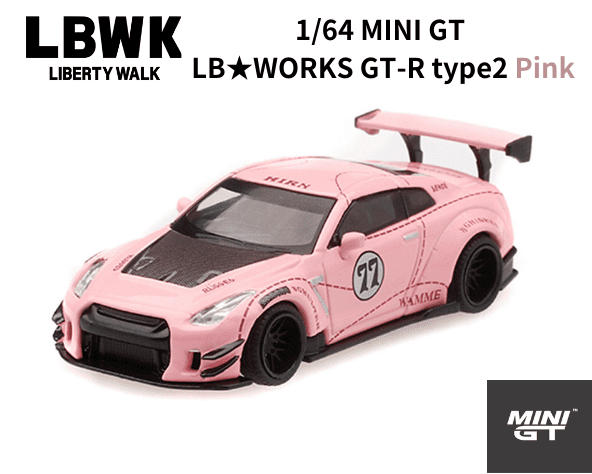 1/64スケール MINI GT「LB★WORKS Nissan GT-R R35 type2」(Pink Pig)ミニカー