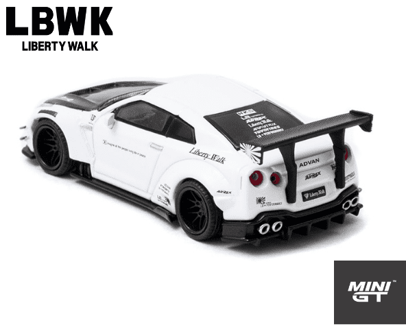 Nissan GT-R ホワイト ミニカーワイドボディー 1/64スケール MINI GT「LB☆WORKS GT-R type2」(ホワイト