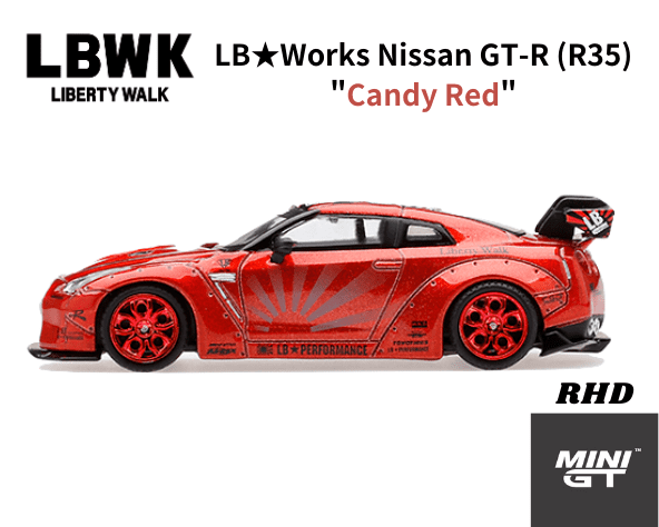 1/64スケール MINI GT「LB★WORKS Nissan GT-R R35」(キャンディレッド)ミニカー