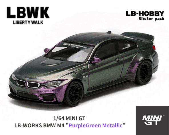 1/64スケール MINI GT「LB★WORKS BMW M4」(パープルグリーンメタリック)ミニカー