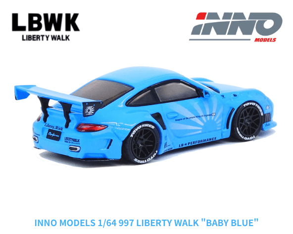 ポルシェLiberty Walk 997 ミニカー 青 1/64スケール INNO Models「997 LIBERTY WALK」 (ベイビーブルー