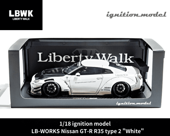 1/18スケール ignition model「LB-WORKS Nissan GT-R R35 Type2」ホワイト レジン製ミニカー｜Liberty  Walkリバティーウォーク｜【スターホビーミニカーストア】ミニカーと自動車の雑貨・グッズの総合通販サイト