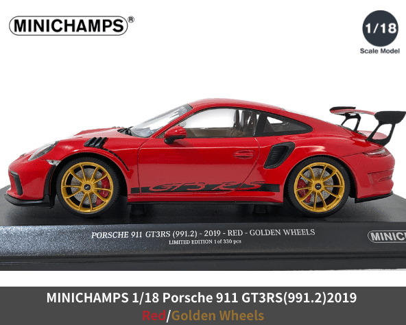 ミニチャンプス 1/18 ポルシェ 911 GT3RS (991.2) 2019 レッド/ゴールドホイール