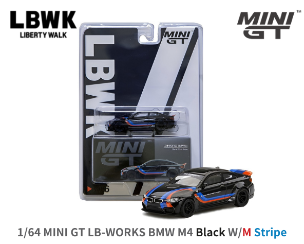 1/64スケール MINI GT「LB-WORKS BMW M4 Black W/M Stripe」ミニカー｜Liberty  Walkリバティーウォーク｜【スターホビーミニカーストア】ミニカーと自動車の雑貨・グッズの総合通販サイト
