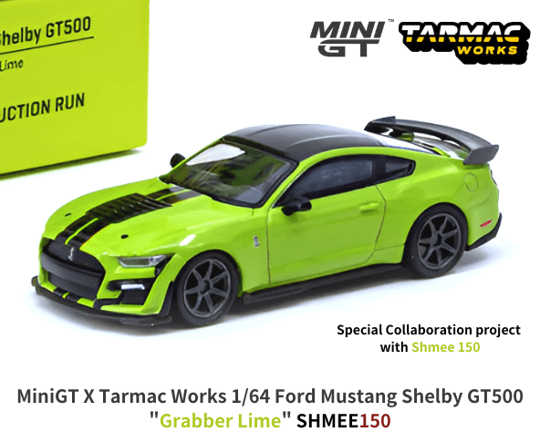 1/64スケール MINI GT × Tarmac Works「フォード・マスタング シェルビー GT500 Shmee  150コラボレーション」(グラバーライム)ミニカー｜【スターホビーミニカーストア】ミニカーと自動車の雑貨・グッズの総合通販サイト