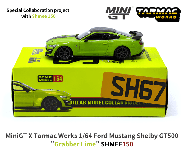 1/64スケール MINI GT × Tarmac Works「フォード・マスタング シェルビー GT500 Shmee  150コラボレーション」(グラバーライム)ミニカー｜【スターホビーミニカーストア】ミニカーと自動車の雑貨・グッズの総合通販サイト