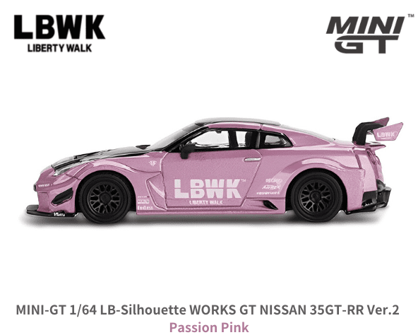 1/64スケール MINI GT「LB-Silhouette WORKS GT NISSAN 35GT-RR Ver.2」(パッションピンク)ミニカー