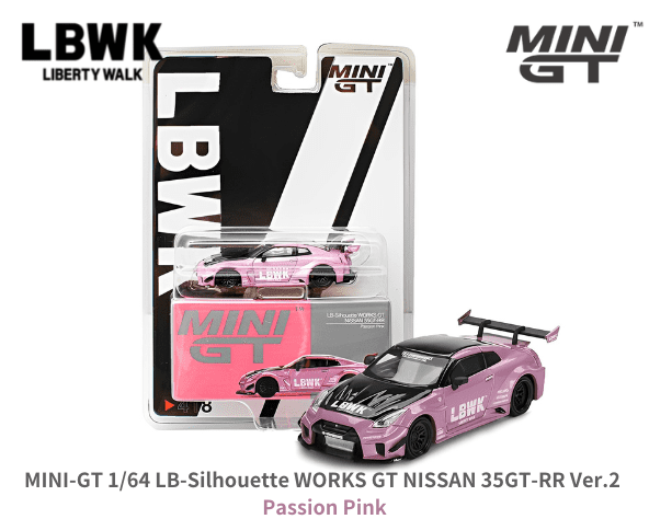 1/64スケール MINI GT「LB-Silhouette WORKS GT NISSAN 35GT-RR Ver.2」(パッションピンク)ミニカー