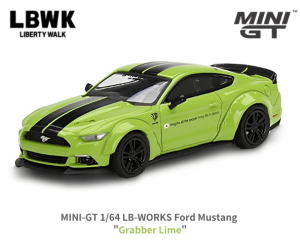 1/64スケール MINI GT「LB-WORKS フォード・マスタング」(Grabber Lime)ミニカー