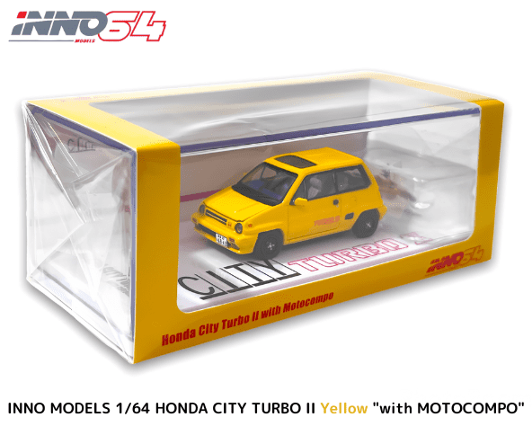 INNO64 1/64スケール「ホンダ・シティターボII With MOTOCOMPO」(イエロー)ミニカー｜【スターホビーミニカーストア】ミニカー と自動車の雑貨・グッズの総合通販サイト