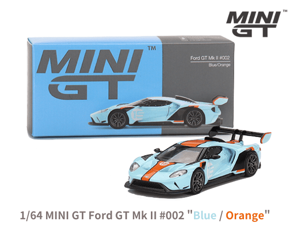 1/64スケール MINI GT「フォードGT MkII #002」(ブルー/オレンジ)ミニカー