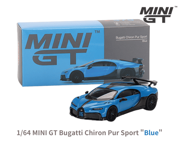 1/64スケール MINI GT「ブガッティ・シロン・ピュールスポール」(ブルー)ミニカー